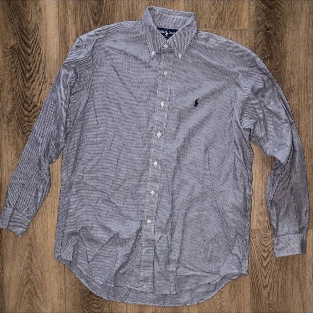 Polo Ralph Lauren Blake Navy Houndstooth Long Sleeve Button Down Mens Medium